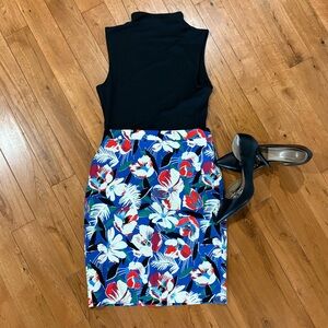 J. Crew Floral Pencil Skirt - Blue and Red